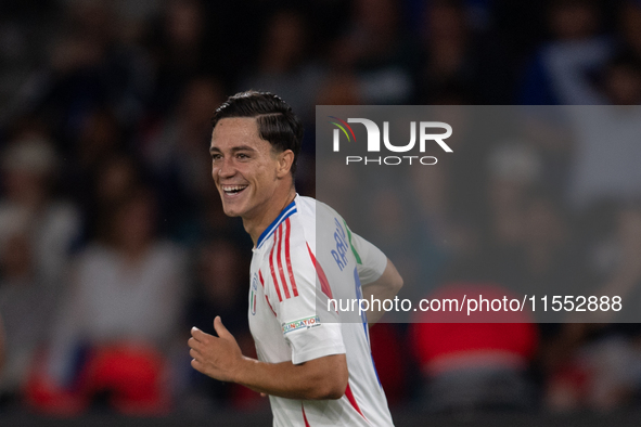 Giacomo Raspadori of Italy celebrates a goal during the UEFA Nations League 2024/25 League A Group A2 match between France and Italy at Parc...