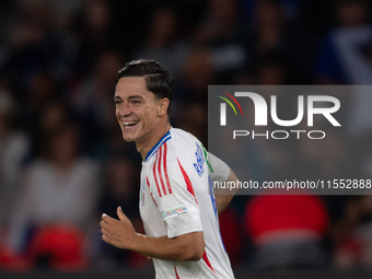 Giacomo Raspadori of Italy celebrates a goal during the UEFA Nations League 2024/25 League A Group A2 match between France and Italy at Parc...