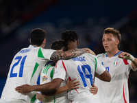 Giacomo Raspadori of Italy celebrates a goal during the UEFA Nations League 2024/25 League A Group A2 match between France and Italy at Parc...