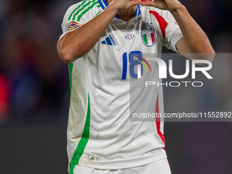 Giacomo Raspadori of Italy celebrates a goal during the UEFA Nations League 2024/25 League A Group A2 match between France and Italy at Parc...