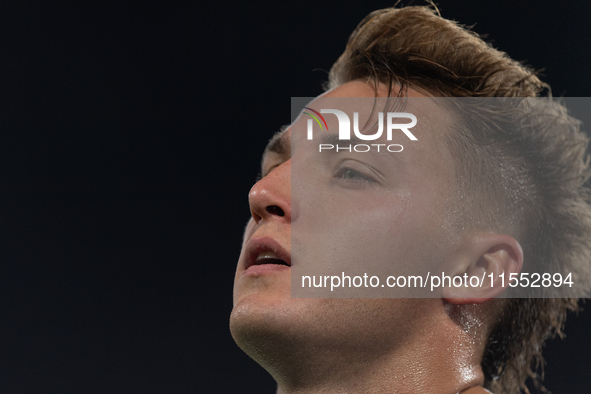 Mateo Retegui of Italy reacts during the UEFA Nations League 2024/25 League A Group A2 match between France and Italy in Paris, France, on S...