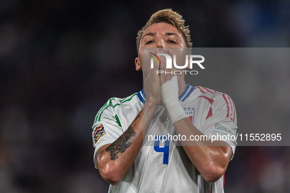 Mateo Retegui of Italy reacts during the UEFA Nations League 2024/25 League A Group A2 match between France and Italy in Paris, France, on S...