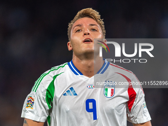 Mateo Retegui of Italy reacts during the UEFA Nations League 2024/25 League A Group A2 match between France and Italy in Paris, France, on S...