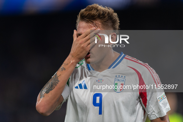 Mateo Retegui of Italy reacts during the UEFA Nations League 2024/25 League A Group A2 match between France and Italy in Paris, France, on S...