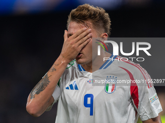 Mateo Retegui of Italy reacts during the UEFA Nations League 2024/25 League A Group A2 match between France and Italy in Paris, France, on S...