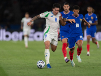 Sandro Tonali of Italy is in action during the UEFA Nations League 2024/25 League A Group A2 match between France and Italy at Parc des Prin...