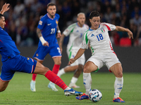 Giacomo Raspadori of Italy is in action during the UEFA Nations League 2024/25 League A Group A2 match between France and Italy at Parc des...