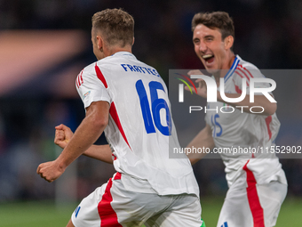 Davide Frattesi of Italy is in action during the UEFA Nations League 2024/25 League A Group A2 match between France and Italy at Parc des Pr...