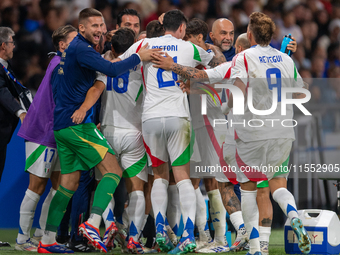 Davide Frattesi of Italy celebrates a goal during the UEFA Nations League 2024/25 League A Group A2 match between France and Italy at Parc d...