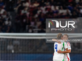 Davide Frattesi of Italy celebrates a goal during the UEFA Nations League 2024/25 League A Group A2 match between France and Italy at Parc d...