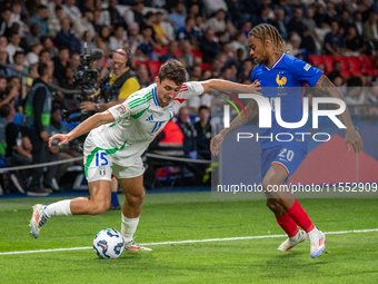 Andrea Cambiaso of Italy is in action during the UEFA Nations League 2024/25 League A Group A2 match between France and Italy at Parc des Pr...