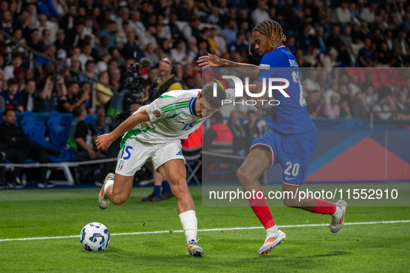 Andrea Cambiaso of Italy is in action during the UEFA Nations League 2024/25 League A Group A2 match between France and Italy at Parc des Pr...