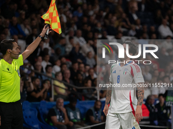 Sandro Tonali of Italy reacts during the UEFA Nations League 2024/25 League A Group A2 match between France and Italy in Paris, France, on S...