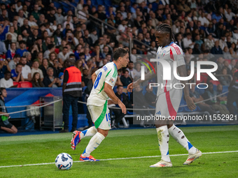 Moise Kean of Italy is in action during the UEFA Nations League 2024/25 League A Group A2 match between France and Italy at Parc des Princes...