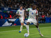 Moise Kean of Italy is in action during the UEFA Nations League 2024/25 League A Group A2 match between France and Italy at Parc des Princes...