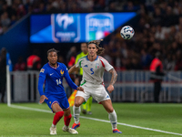 Riccardo Calafiori of Italy is in action during the UEFA Nations League 2024/25 League A Group A2 match between France and Italy at Parc des...