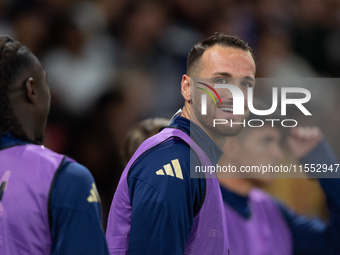 Federico Gatti of Italy warms up during the UEFA Nations League 2024/25 League A Group A2 match between France and Italy at Parc des Princes...