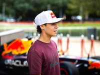 Red Bull Junior Driver Arvid Lindblad speaks at a private preview event for Red Bull's Houston Showrun in Houston, Texas, on September 6, 20...