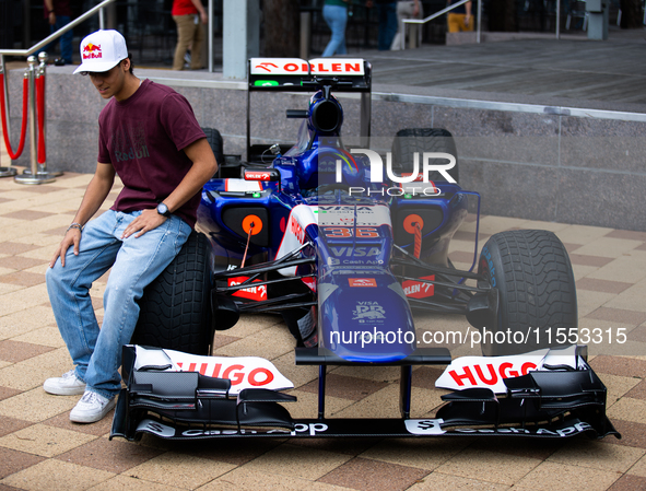 Red Bull Junior Driver Arvid Lindblad sits on the wheel of the RB7 in a Visa Cash App RB livery, which he will drive the next day for Red Bu...