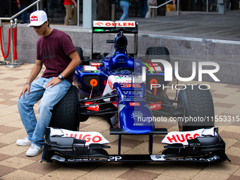 Red Bull Junior Driver Arvid Lindblad sits on the wheel of the RB7 in a Visa Cash App RB livery, which he will drive the next day for Red Bu...