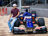 Red Bull Junior Driver Arvid Lindblad sits on the wheel of the RB7 in a Visa Cash App RB livery, which he will drive the next day for Red Bu...