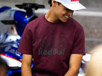 Red Bull Junior Driver Arvid Lindblad speaks at a private preview event for Red Bull's Houston Showrun in Houston, Texas, on September 6, 20...