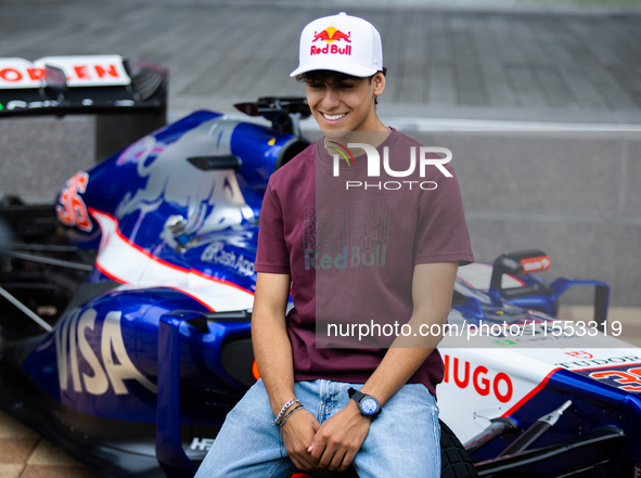 Red Bull Junior Driver Arvid Lindblad speaks at a private preview event for Red Bull's Houston Showrun in Houston, Texas, on September 6, 20...