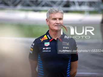 Former Formula 1 driver David Coulthard speaks at a private preview event for Red Bull's Houston Showrun in Houston, Texas, on September 6,...