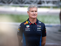 Former Formula 1 driver David Coulthard speaks at a private preview event for Red Bull's Houston Showrun in Houston, Texas, on September 6,...