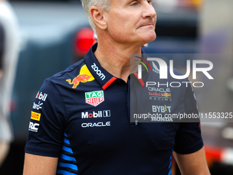 Former Formula 1 driver David Coulthard speaks at a private preview event for Red Bull's Houston Showrun in Houston, Texas, on September 6,...