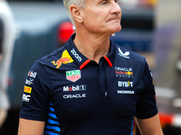 Former Formula 1 driver David Coulthard speaks at a private preview event for Red Bull's Houston Showrun in Houston, Texas, on September 6,...