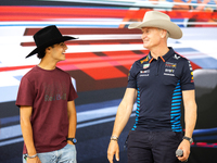 Former Formula 1 driver David Coulthard and Red Bull Junior Driver Arvid Lindblad wear cowboy hats as they are welcomed to Texas at a privat...