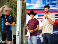 Former Formula 1 driver David Coulthard and Red Bull Junior Driver Arvid Lindblad wear cowboy hats as they are welcomed to Texas at a privat...