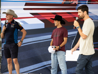 Former Formula 1 driver David Coulthard and Red Bull Junior Driver Arvid Lindblad wear cowboy hats as they are welcomed to Texas at a privat...