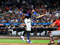 Jeff McNeil #1 of the New York Mets is hit by a pitch during the fifth inning of the baseball game against the Cincinnati Reds at Citi Field...