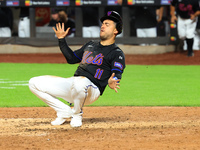 New York Mets' Jose Iglesias #11 flips himself up after scoring during the sixth inning of the baseball game against the Cincinnati Reds at...