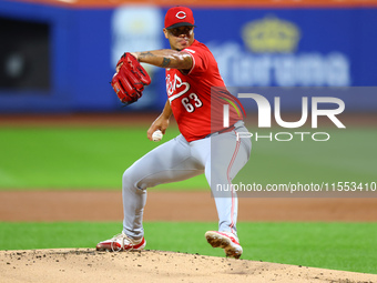 Cincinnati Reds pitcher Fernando Cruz #63 throws during the first inning of the baseball game against the New York Mets at Citi Field in Cor...