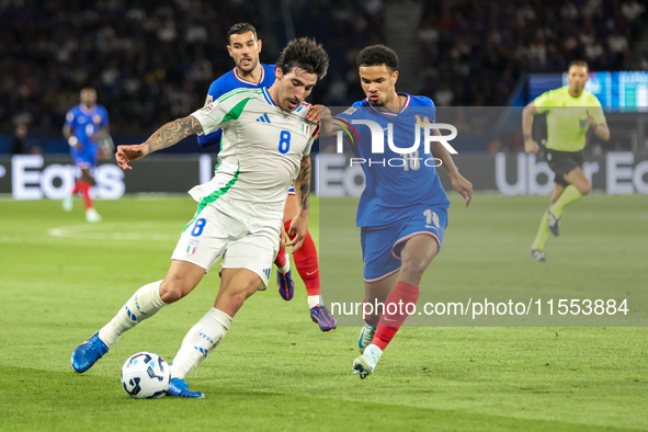 Sandro Tonali , Warren Zaire-Emery  during France vs Italy, UEFA Nations League match, in Paris, France on September 6, 2024. 