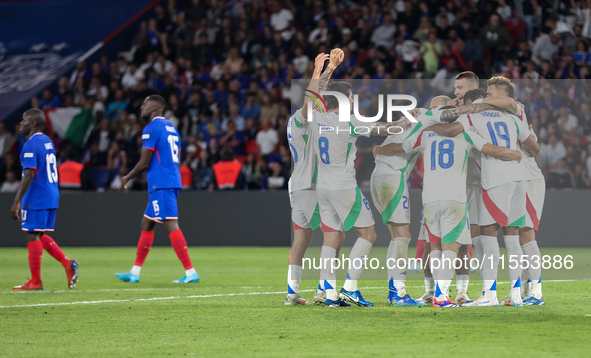 Team Italy celebration during France vs Italy, UEFA Nations League match, in Paris, France on September 6, 2024. 