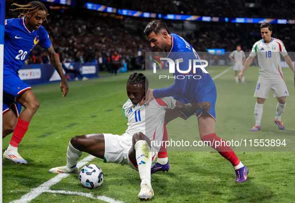 Bradley Barcola , Moise Kean , Theo Fernandez  during France vs Italy, UEFA Nations League match, in Paris, France on September 6, 2024. 