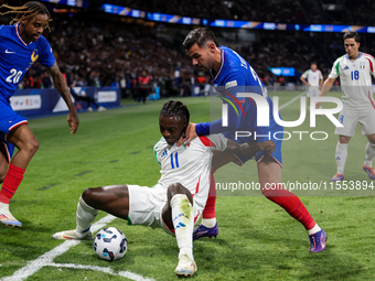 Bradley Barcola , Moise Kean , Theo Fernandez  during France vs Italy, UEFA Nations League match, in Paris, France on September 6, 2024. (