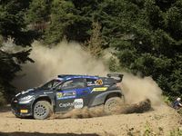 Driver Sami Pajari and co-driver Enni Malkonen of the Teamprintsport Toyota GR Yaris Rally2 face the first day of the race during the FIA Wo...