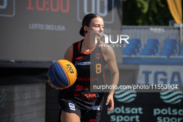 Martyna Kuriata participates in the LOTTO 3x3 League basketball game in Sosnowiec, Poland, on September 6, 2024. The Lotto 3x3 Liga tourname...