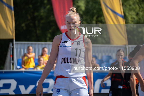 Marzena Marciniak participates in the LOTTO 3x3 League basketball game in Sosnowiec, Poland, on September 6, 2024. The Lotto 3x3 Liga tourna...