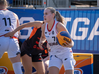 Barbara Lubaszka participates in the LOTTO 3x3 League basketball game in Sosnowiec, Poland, on September 6, 2024. The Lotto 3x3 Liga tournam...