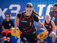 Inga Stepien participates in the LOTTO 3x3 League basketball game in Sosnowiec, Poland, on September 6, 2024. The Lotto 3x3 Liga tournament...