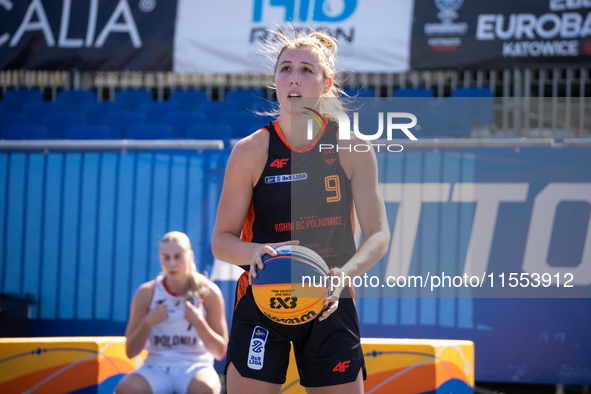 Klaudia Golebiewska participates in the LOTTO 3x3 League basketball game in Sosnowiec, Poland, on September 6, 2024. Lotto 3x3 Liga tourname...