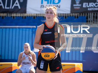 Klaudia Golebiewska participates in the LOTTO 3x3 League basketball game in Sosnowiec, Poland, on September 6, 2024. Lotto 3x3 Liga tourname...