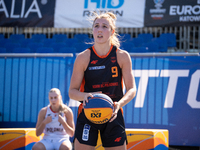 Klaudia Golebiewska participates in the LOTTO 3x3 League basketball game in Sosnowiec, Poland, on September 6, 2024. Lotto 3x3 Liga tourname...