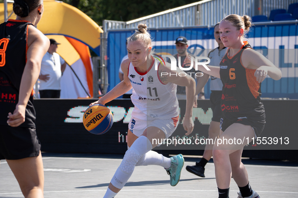 Marzena Marciniak participates in the LOTTO 3x3 League basketball game in Sosnowiec, Poland, on September 6, 2024. The Lotto 3x3 Liga tourna...